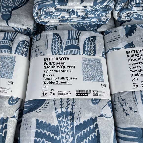 FULL/QUEEN IKEA Bittersota duvet cover & 2 pillow cases w bird design GORGEOUS! - Picture 3 of 10